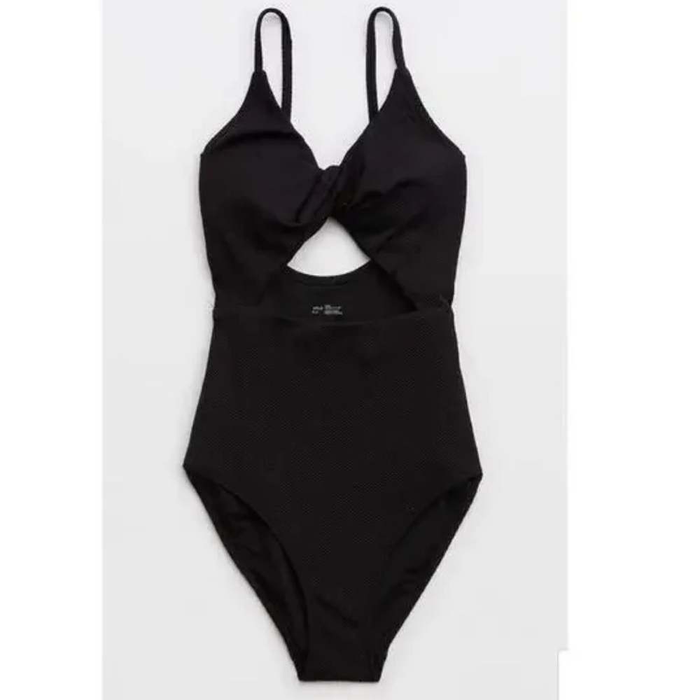 Aerie Shine Pique Twist Scoop One Piece Swimsuit